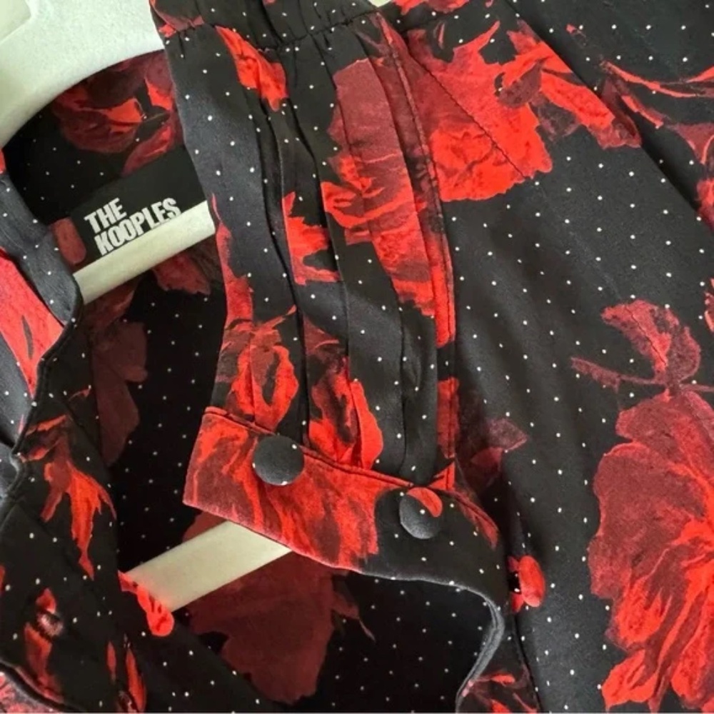 The Kooples Black w/ Red & White Floral Dot Print Silk Blouse Sz S NWT $365 - Picture 7 of 14